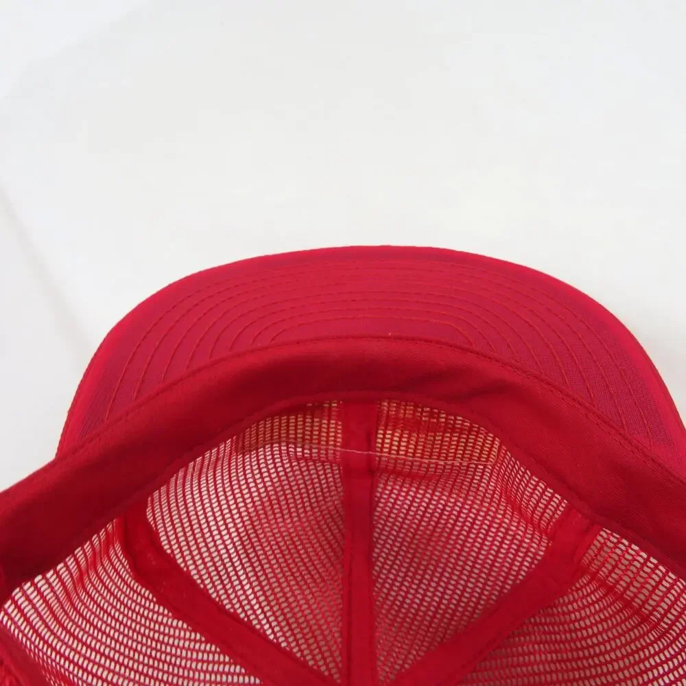 Runnion Trucker Hat Louisville Mfg Cap Red White Made in USA Mesh Snapback 1980s